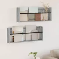Žurnalų stovas su lentyna 2 pcs Pilkas Sonoma 80 x 12 x 30 cm