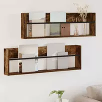 Žurnalų stovas su lentyna 2 pcs Rūkyta ąžuolas 100 x 12 x 30 cm