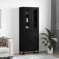 Aukštas spintelė 2 pcs juoda ąžuolo Apdirbta mediena