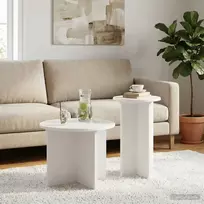 Šoninių staliukų komplektas 2 pcs Balta Apdirbta mediena