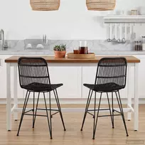 Valgomojo kėdė 2 pcs Juoda 41 x 55 x 85 cm Ratana ir Plienas