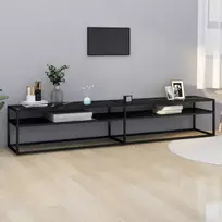 TV spintelė, juoda marmuro, 220x40x40,5cm, grūdintas stiklas