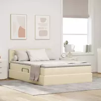 LED saugojimo lova su čiužiniu Kremas 140 x 190 cm Audinys