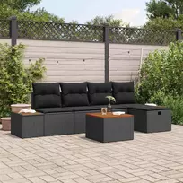 Sodo Sofų Rinkinys su pagalve 6 pcs Juoda Poli ratanas
