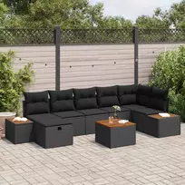 Sodo Sofų Rinkinys su pagalve 8 pcs Juoda Poli ratanas