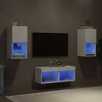 Sieninės TV spintelės su LED lemputėmis, 4 dalių, baltos