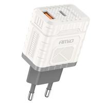 Sieninis įkroviklis AMIO 240V 30W USB-A USB-C White QC