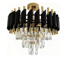 Prie lubų montuojamas liustras CRISTAL, 5 × E14, 10 W, 230 V, Ø 38 cm, juodas/auksinis