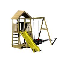 Medinė vaikų žaidimų aikštelė su čiuožykla ir sūpynėmis, smėlio dėže, Wendi Toys J3, 300 x 270 x 270 cm
