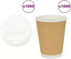 popieriniai kavos puodeliai su dangteliais 1000 vnt 12oz 300ml