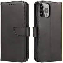 Hurtel Dėklas piniginės su atvartu stovas iPhone 15 Pro Magnet Case - juoda