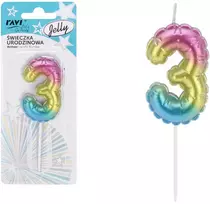 Gimtadienio žvakutė Jelly 3, 6.5 x 1 x 16, 72027, RAVI Decor