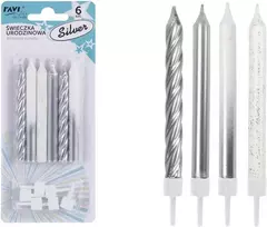 Sidabrinės gimtadienio žvakutės, 6 vnt., 7 x 17 x 1, 62074, RAVI Decor