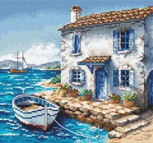 Ava Stitch Siuvinėjimo kryželiu rinkinys „Žvejo kampelis“ Aida 16 ct, 19x18 cm, 48 spalvos