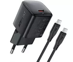 Acefast Įkroviklis jungiama į tinklą USB-C 30W GaN su kablem USB-C - Lightning 1.2m - juoda