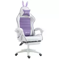 Vinsetto žaidimų kėdė, ergonomiška žaidėjo kėdė su juosmens atrama, kojų atrama, žaidimų kėdė su zuikio ausimis, galvos pagalvė, biuro kėdė su reguliuojamu atlošu, atlošimo funkcija, violetinė