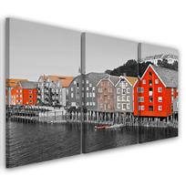 Trijų dalių paveikslų spaudinys ant drobės Building Sea 60x40 raudona