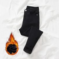 Fleece Warm Slim Fit Stretch Ladies Denim Pencil Pants Women Winter Thick Velvet Women Jeans High Waist Skinny Jeans Woman Pants 32 juoda