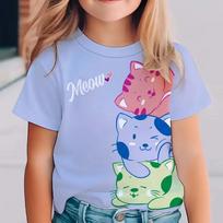 Children's Short-sleeved T-shirt Girls Round Neck Summer New Cat Print Fashion Casual Versatile RA1 100 balta