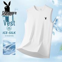 PLAYBOY Men's Ice Silk Breathable Sleeveless Sports Vest 6XL balta