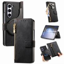 Odinis telefono dėklas su nuimama pinigine su užtrauktuku ir kortelių laikikliu Samsung Galaxy Z Fold 7 6 5 4 3 Fold7 Fold6 Fold5 5G magnetiniam Galaxy Z Fold3 5G juoda