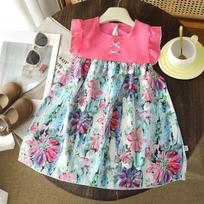 Girls Sleeveless Floral Printed Puffy Princess Dress Toddler Birthday Party Gown 80cm raudona