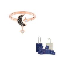 Swarovski dirbtinio kristalo žiedai moterims, rožinio aukso spalvos dengti/juodi 58-Original Brand Box And Bag rožinio aukso spalvos