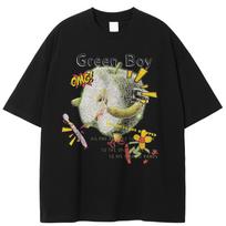 3D Sequins Cartoon Patchwork Design Featuring  Green Boy  and Banana Print Short Sleeve Shirt M juoda