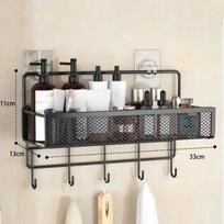 1pc No-Punch Bathroom Organizer with Hooks, Bath Accessories Shelf, Bathroom Storage Tools 1pc juoda