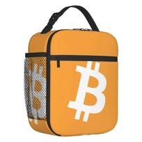 Custom Bitcoin Digital Currency Lunch Bag Women Cooler Warm Insulated Lunch Boxes for Kids School 26x21x11CM smėlis