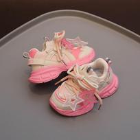 Autumn new thick-soled heightening children's sports shoes trendy dad shoes soft-soled kindergarten light casual shoes 1-6 years old 21 yards inner length 13cm rožinė