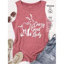 2026 Trendy Crazy Goat Lady Themed Print Women Sleeveless Tank Top High Quality Casual Spring Summer Vest S plytų raudona spalva