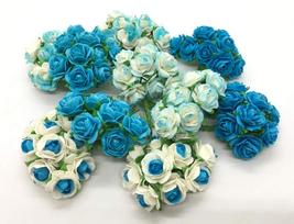 100 Pcs  Mixed Blue Tone Color 10 mm Artificial Mulberry Paper Mini Rose Flower Wedding Scrapbook DIY Craft