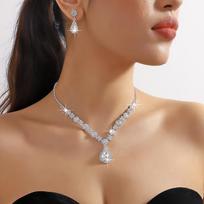 Women's Crystal Drop Necklace and Earrings Set for Wedding Evening Wear