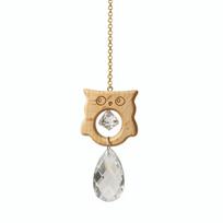 Crystal Wooden Owl Wind Chimes Colorful Wind Spinner Light Collection Pendant  Courtyard