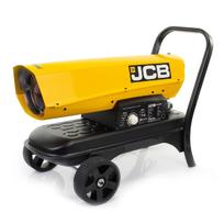 JCB dyzelinis ir žibalinis šildytuvas dirbtuvėms ir statybvietėms 20kW 496m³ termostatas 19L bakas 1.9L/h ratai JCB-SH70DP24