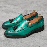 Business Loafers Shoes Men Office Wedding Designer Driving Footwear Slip On Boat Shoes For Male Casual Tassel Vintage Moccasins 41 žalia