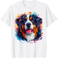 Colorful Bernese Mountain Dog Face Cute Berner Puppy Lover T-Shirt S balta