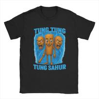 Novelty Tung Tung Tung Sahur TShirt for Men Crewneck 100 Cotton T Shirt  Short Sleeve Tees Printed Tops S