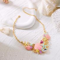 Dopamine Starfish Shell Coral Diamond-Encrusted Necklace Beach Vacation Style Accessory Women's Fashion Trend Gift