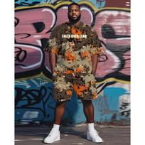 XXS-6XL Didelio dydžio vyriški madingi gatvės drabužiai 2 dalių komplektas Camo Hip-Hop grafinio spaudinio trumpomis rankovėmis marškinėliai ir šortų rinkinys XXS white
