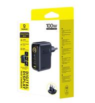 Sieninis įkroviklis BASEUS PicoGo AE21 100W USB-A + 2xUSB-C QC PD su ekranu, juodas