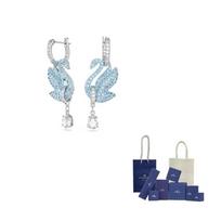 Swarovski Swan Rhodium plated Earrings Unisex Blue F-Original Brand Box And Bag mėlyna