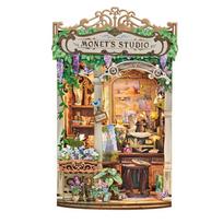 Wooden Monet's Studio Book Nook Shelf Insert DIY Model Kit With Light Flower Bookend for Friends Birthday Gifts 4XL