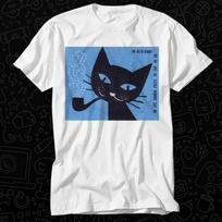 Vintage Polish Matchbox Label Cat Smoking Pipe T Shirt 594 XL