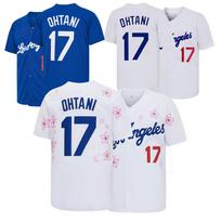 Vyriški #17 Ohtani siuvinėtas beisbolo marškinėlis, Japonijos vyšnių žiedų ir komandos mėlynos baltos spalvos versijos, Treniruočių varžybų apranga, Dovana žaidimo dienai S