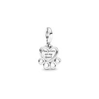 Pandora Heart and Paw Print Pendant 925 Silver Pendant Women's Silver 799360C00 sidabras