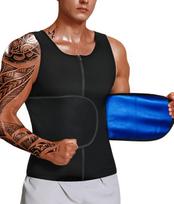 Men's Sauna Vest with Adjustable Waist Trimmer Belt and Zipper Closure 90%Polymer/10%Spandex Material Medium