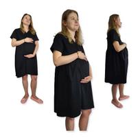 Maternity Nightgown for Labor Cotton Short Sleeve Size L Black