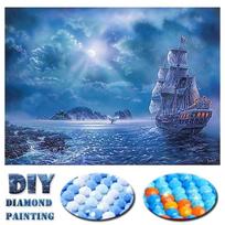 5D DIY Diamond Painting Ship Scenery Full Round Cross Stitch Diamond Painting Rhinestones Love Gift 20X30CM